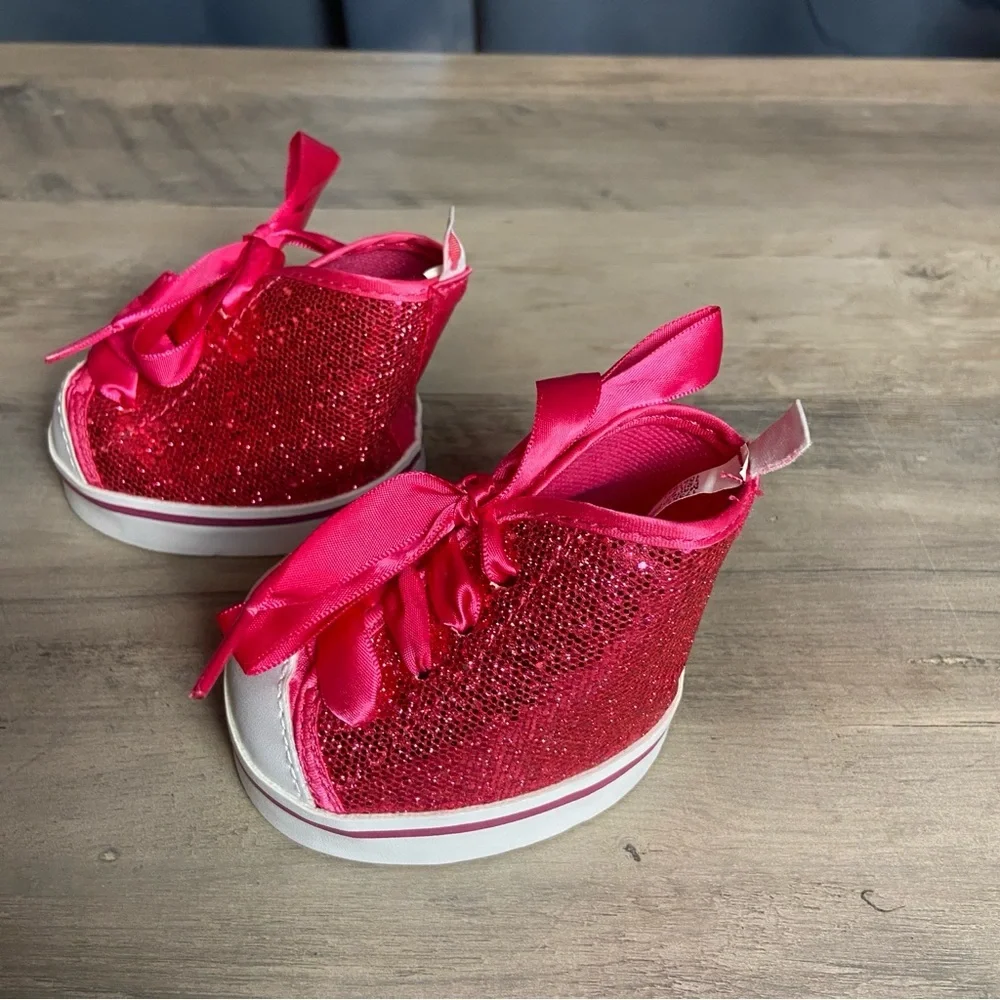 BAB Build a Bear Pink Sparkling Glitter High‎ Top Tennis Shoes Sneakers Pair